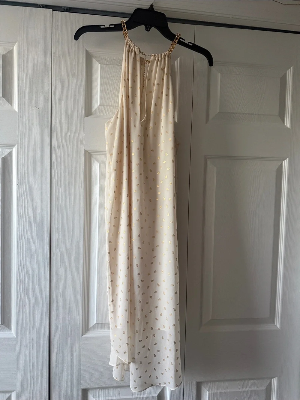 Michael Kors Cream Halter High-Low Dress with Gold Chain Straps